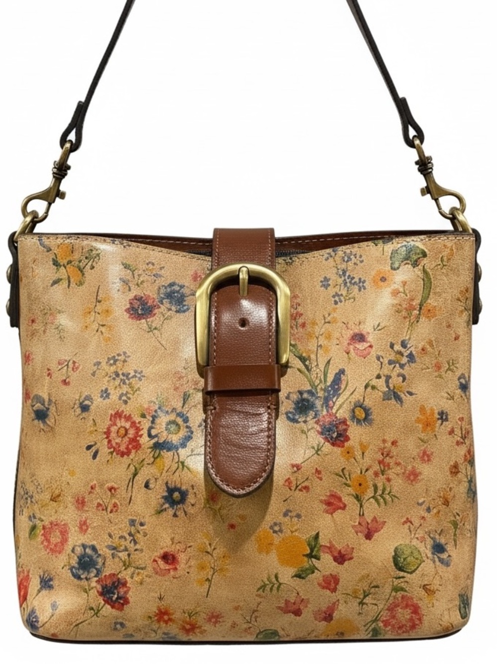 Patricia Nash Floral Print Leather Shoulder Bag - Beige, Brown, Multicolor NWOT